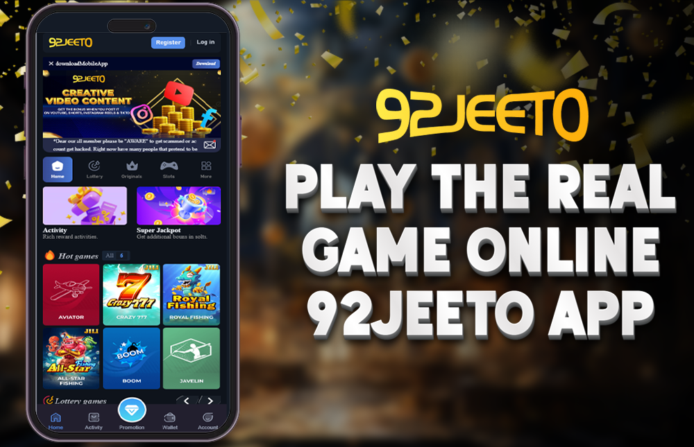 A picture of a cellphone showing the 92Jeeto App, Real Game Online.