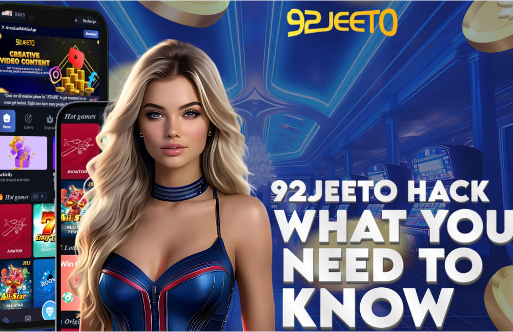 A picture of a woman holding a cellphone showing the 92Jeeto Hack.
