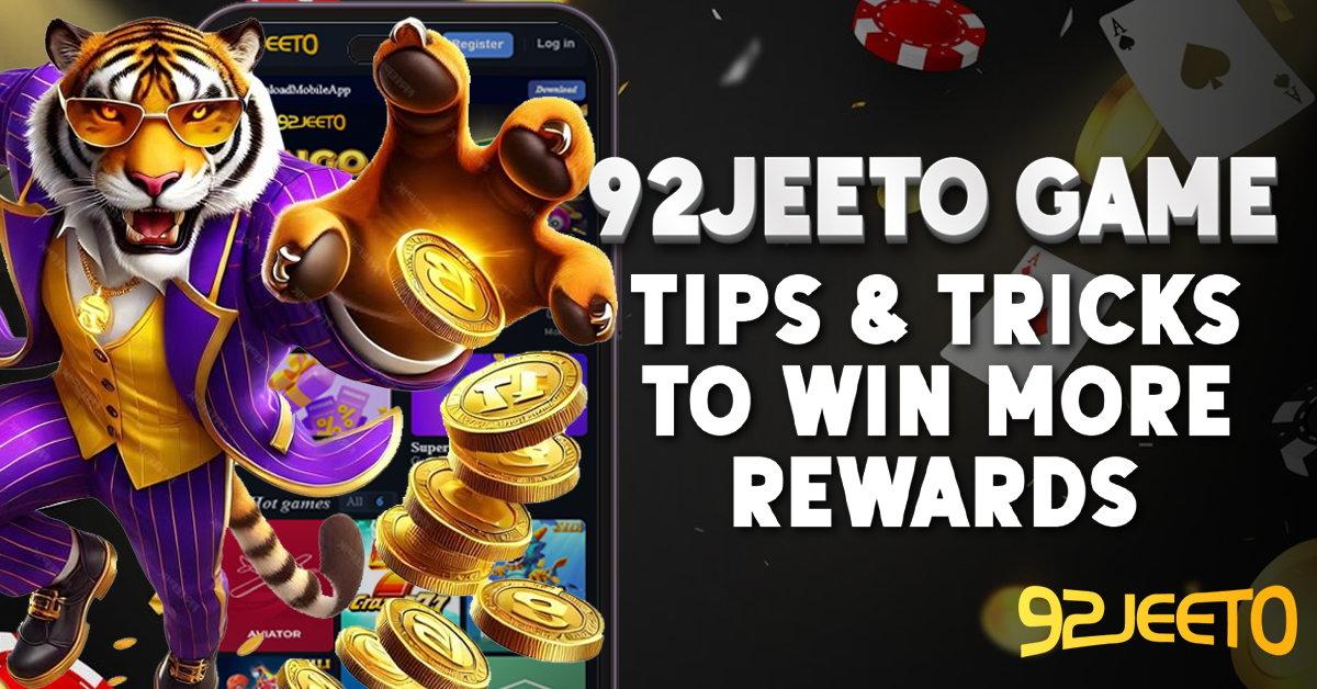 This image are showing a tiger and a coins and the backgroud is a cellphone that has a 92Jeeto.