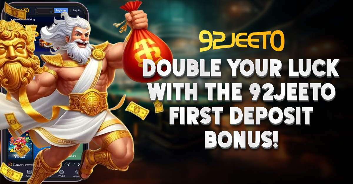 This image are showing a goddess holding alot of money - Double Your Luck with the 92Jeeto First Deposit Bonus!